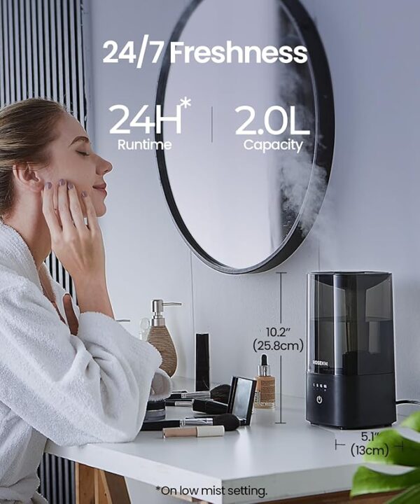 Humidifiers for Bedroom, Cool Mist Humidifier for Home Plant and Baby Nursery, Quiet Ultrasonic Humidifier with 360° Nozzle, Auto Shut-Off, Filterless, Black - Image 5