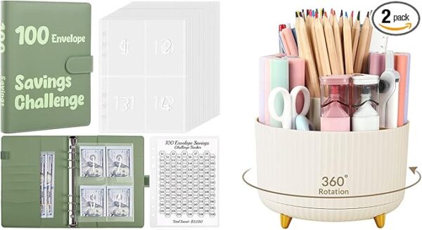 SKYDUE A5 100 Envelopes Challenge Binder and 360 Degree Rotating Desk Organizer Bundle Sales - Image 3