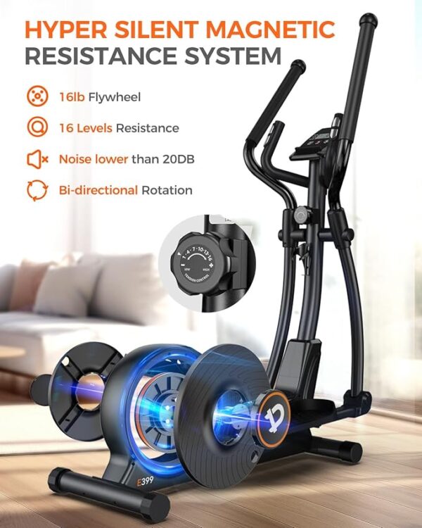 pooboo Elliptical Machine, Elliptical Exercise Machine with 16-Level Resistance&Hyper-Quiet Magnetic Driving System, Elliptical Machine for Home with LCD Monitor&15.5IN Stride, 350LBS Weight Capacity - Image 5