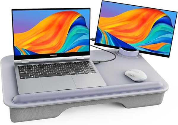 SAIJI Laptop Lap Desk for Bed—Fits Up to 17" Laptop & MacBook,Lightweight Tray Table with Soft Leather Wrist Pad,Sturdy Phone/Tablet Holder,Laptop Stand with Cushion for Home Office/Gaming On Couch