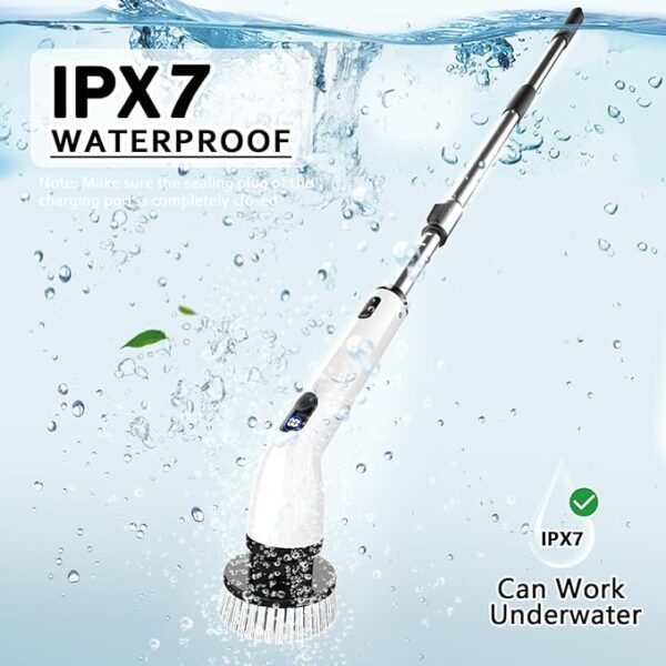TUYU Electric Spin Scrubber, New Full-Body IPX7 Waterproof Bathroom Scrubber with Power LCD Display, Adjustable Extension Handle, Cordless Electric Cleaning Brush for Bathroom, Kitchen Cleaning - Image 5