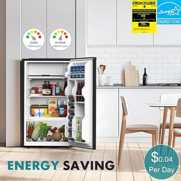 OLIXIS KEOLI-X98ABK Mini Fridge with Freezer, 3.2 Cu.Ft Single Door Refrigerator with Adjustable Thermostat, Black - Image 5