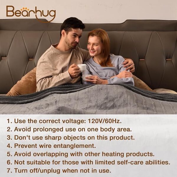 Bearhug Electric Blanket King Size 100" x 90", Dual Controller Heated Blanket, Velvet & Sherpa, 10-Heat Levels & 1-12H Auto Off, Over-Heat Protect, ETL, Machine Washable - Image 6