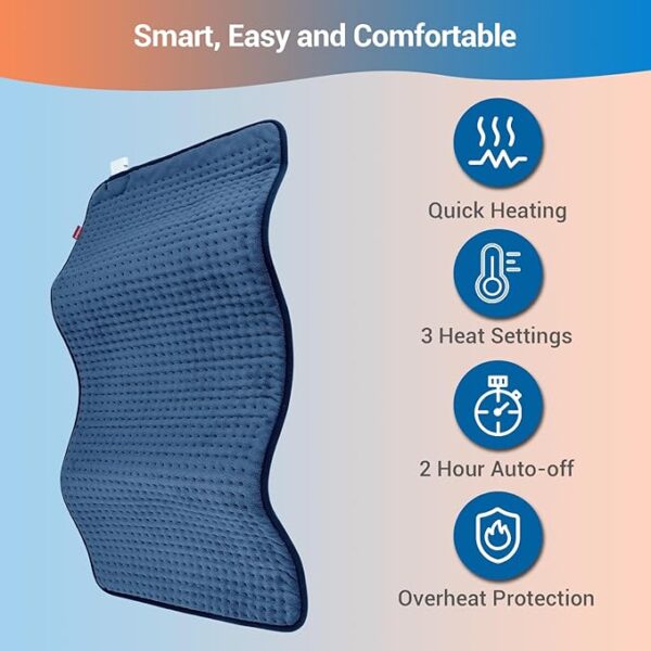Comfytemp Heating Pad for Back Pain Relief - FSA HSA Eligible Extra Large Heating Pad XXL, Christmas Birthday Gifts for Women Mom, 17''x 33'' King Size Electric Heating Pad for Period Cramps (Blue) - Image 5