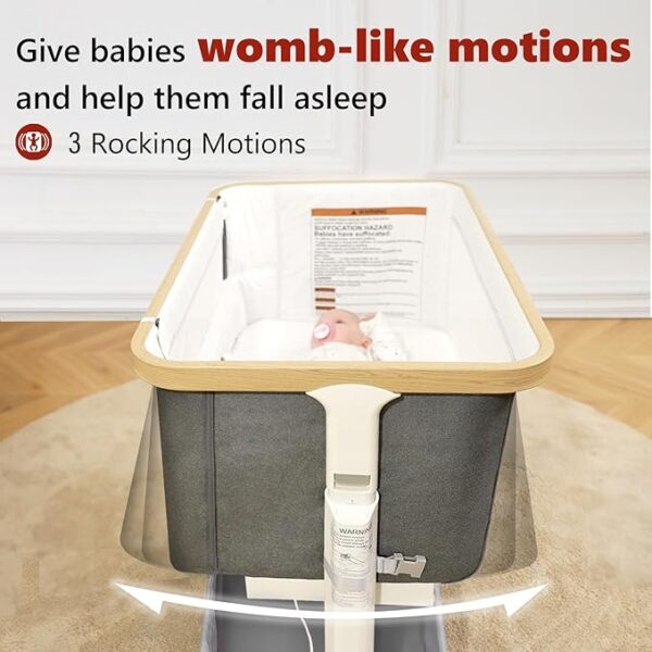 Rocking Bassinet Electric Baby Bassinet Automatic 3 Rocking Motion Bassinet Bedside Sleeper for Newborn, 3 in 1 Auto Rolling Baby Cradle 5 Height Adjustable, Dark Grey - Image 4