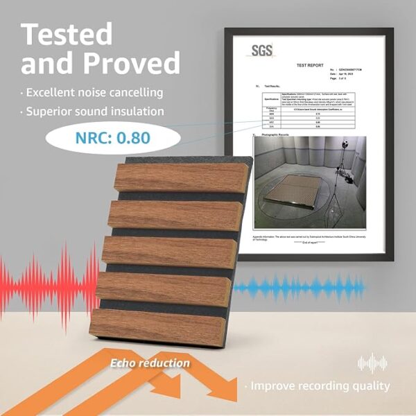Art3d 4-Piece Wood Slat Acoustic Panels for Stylish Decor and Noise Reduction, 3D Textured Panel for Ceiling and Wall, Walnut - Image 5
