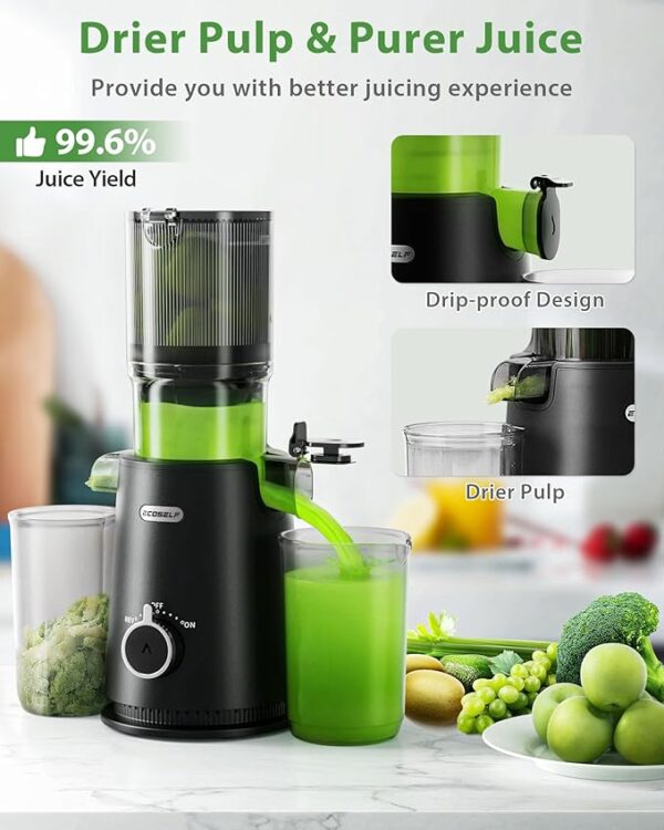 Juicer Machines, ECOSELF Cold Press Juicer with 4.35" Large Feed Chute Fit Whole Fruits and Vegetables, Juice Extractor Self Feeding Effortless for Batch Juicing, Easy to Clean, High Juice Yield - Image 4