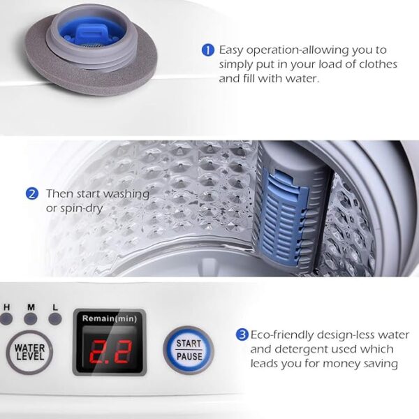 Giantex Portable Washing Machine, Full Automatic Washer and Dryer Combo, with Built-in Pump Drain 8 LBS Capacity Compact Laundry Washer Spin Dryer for Apartment RV Dorm - Image 5