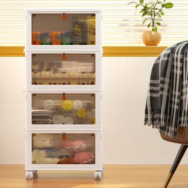 4 Tier Plastic Storage Bins with Lid 23QT, Stackable Storage Containers with Wheels, Folding Storage Boxes, Stackable Storage Bins, Closet Organizers and Storage for Living Room,Office,Dorm - Image 5