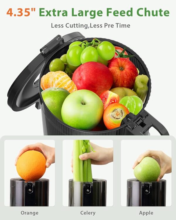 Juicer Machines, ECOSELF Cold Press Juicer with 4.35" Large Feed Chute Fit Whole Fruits and Vegetables, Juice Extractor Self Feeding Effortless for Batch Juicing, Easy to Clean, High Juice Yield - Image 5