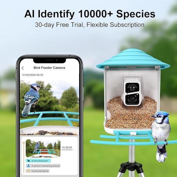 birdsnap® TUC- Bird Feeder with Camera 2K Live Stream 160°View with Solar Panel 32GB Card 4-in-1 Perch, Auto Notify AI Identify 10000+ Bird Watching Camera 2.4G WiFi Wireless Outdoor for Bird Lover - Image 4