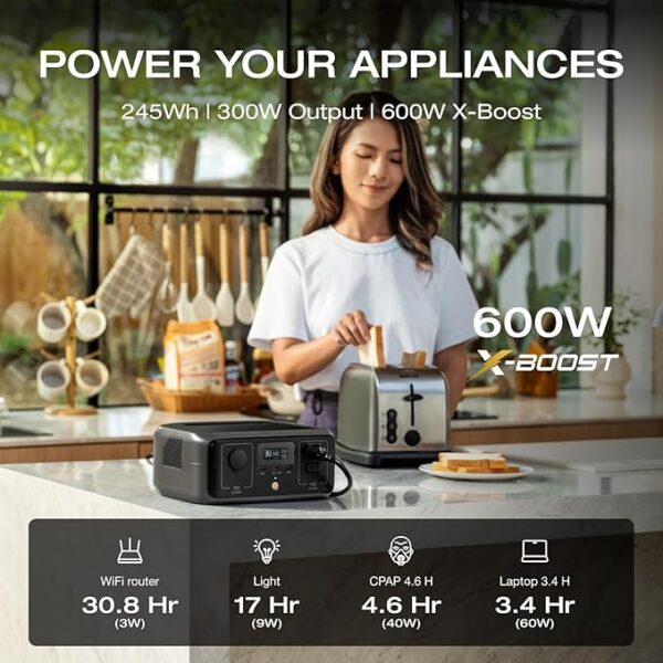 EF ECOFLOW Solar Generator RIVER 3 with 45W Solar Panel, 245Wh Portable Power Station LiFePO4 Battery, 300W Up to 600W AC Output, <20 MS UPS, 1Hr Fast Charging Power Station for Outdoor/Camping/RVs - Image 5