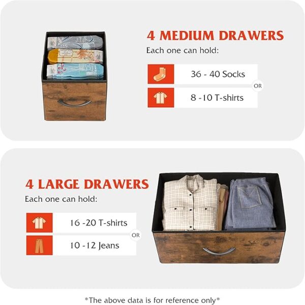 WLIVE Dresser for Bedroom with 8 Drawers, Wide Fabric Dresser for Storage and Organization, Bedroom Dresser, Chest of Drawers for Living Room, Closet, Entryway, Rustic Brown Wood Grain Print - Image 5