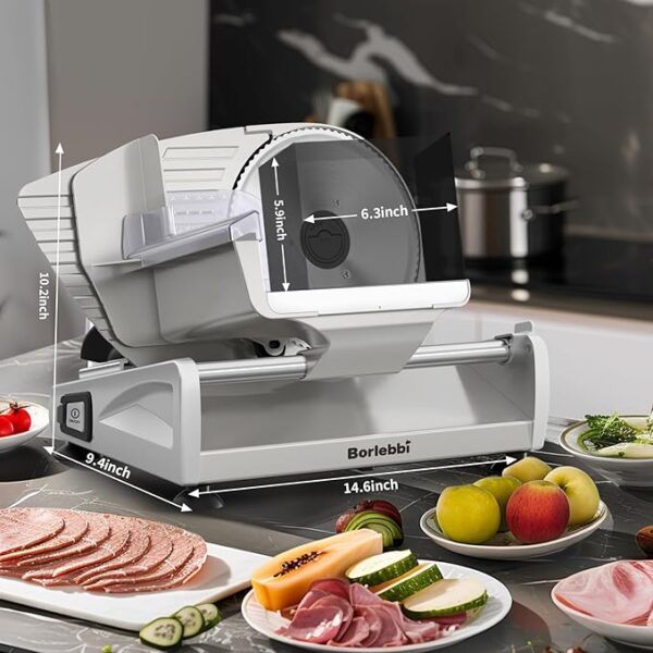 Meat Slicer, 200W Meat Slicer Machine for Home, DC Motor Quiet Deli Slicer with 2 Removable 7.5'' Stainless Steel Blades, Adjustable Dial for 0-15mm, Electric Food Slicer for Meat, Cheese, Bread - Image 4