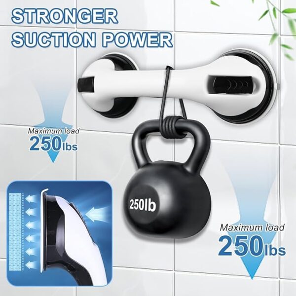 Grab Bars for Bathtubs and Showers, 2 Pack Shower Handle 12 Inch Strong Suction Shower Bar, Safety Bars for Shower Chair, Bathroom Grab Bar for Senior -Black White - Image 2