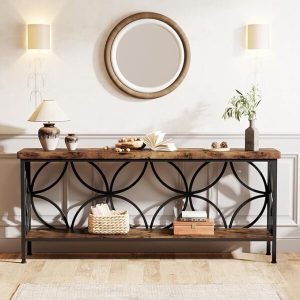 Tribesigns 70.9-Inch Narrow Sofa Table, Industrial Long Sofa Table Behind Couch, Entry Console Table with Storage for Entryway, Living Room, Foyer, Unique Design, Rustic Brown - Image 3