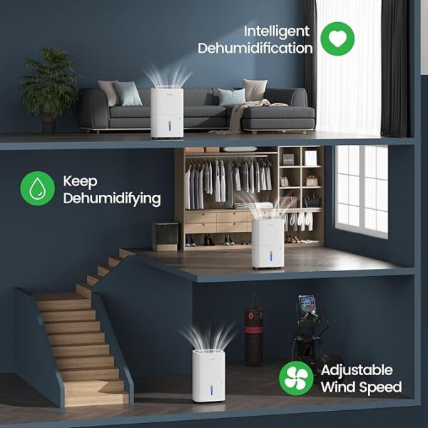 Waykar 80 Pints Energy Star Home Dehumidifier for Spaces up to 5,000 Sq. Ft at Home, in Basements and Large Rooms with Drain Hose, Handle, Auto Defrost and Self-Drying. - Image 3