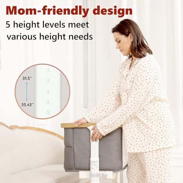Rocking Bassinet Electric Baby Bassinet Automatic 3 Rocking Motion Bassinet Bedside Sleeper for Newborn, 3 in 1 Auto Rolling Baby Cradle 5 Height Adjustable, Dark Grey - Image 5