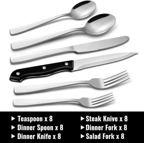 HIWARE 48-Piece Silverware Set with Steak Knives for 8, 18/8 Stainless Steel Flatware Cutlery Set For Home Kitchen Restaurant Hotel, Kitchen Utensils Set, Mirror Polished, Dishwasher Safe - Image 2