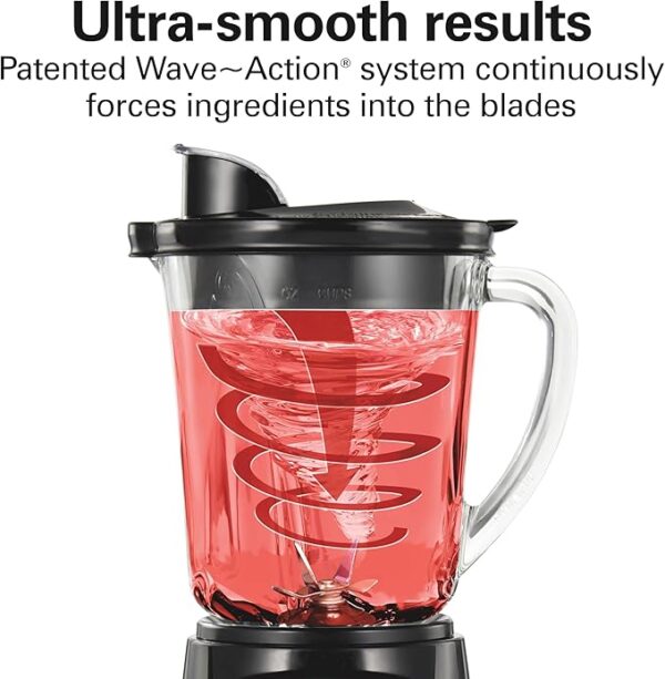 Hamilton Beach Power Elite Wave Action Blender For Shakes and Smoothies, 40 Oz Glass Jar, 12 Functions Including Puree, Crush Ice, Black, 700 Watts, Black (58148A) - Image 4