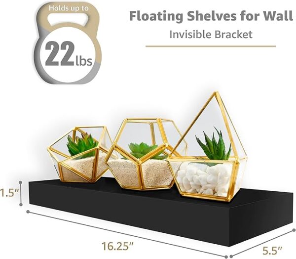 Sorbus Floating Shelves for Wall, 16" Black Bathroom Shelves Wall Mounted for Kitchen, Bedroom, Living Room, Bathroom Storage, Over Toilet, Hanging Book Shelf for Wall Home Decor (4 Pack) - Image 4