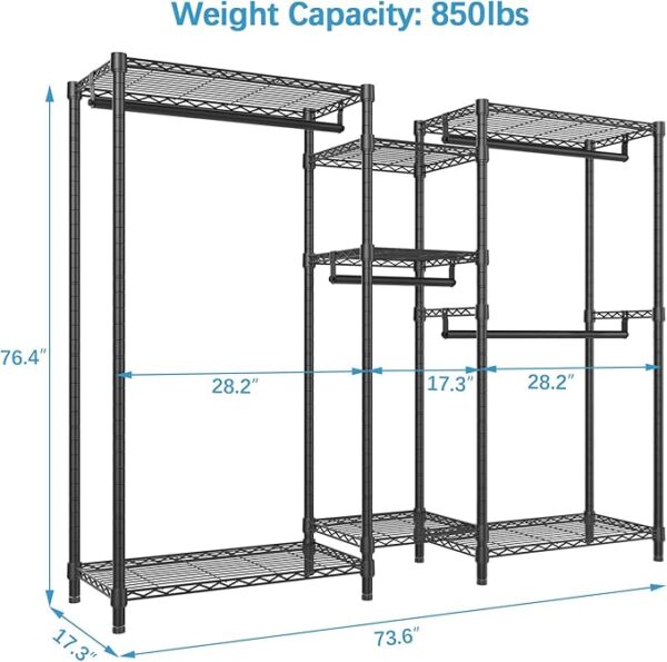 VIPEK V6 Wire Garment Rack Heavy Duty Clothes Rack with Shelves, Freestanding Portable Wardrobe Closet Rack for Hanging Clothes Closet System 73.6" L x 17.3" W x 76.4" H, Max Load 850LBS, Black - Image 4