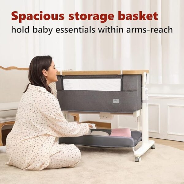 Rocking Bassinet Electric Baby Bassinet Automatic 3 Rocking Motion Bassinet Bedside Sleeper for Newborn, 3 in 1 Auto Rolling Baby Cradle 5 Height Adjustable, Dark Grey - Image 2