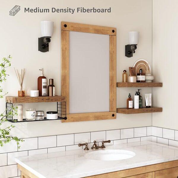 QEEIG Bathroom Shelves Over Toilet Wall Mounted Floating Shelves Farmhouse Shelf Toilet Paper Storage Small 16 inch Set of 3, Rustic Brown (019-BN3) - Image 2