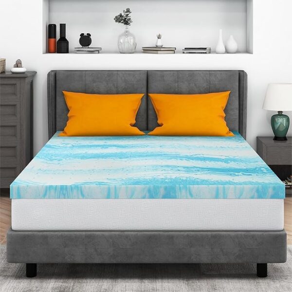 Mattress Topper King, 3 Inch Gel Memory Foam Bed Topper for King Size Bed, CertiPUR-US Certified, Blue