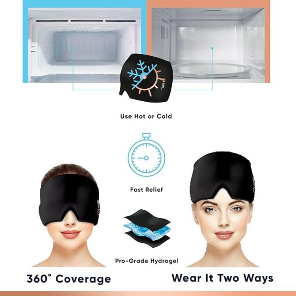 Copper Compression Copper Freeze Migraine Relief Mask Cap w/Cryo Compression - Reusable 360° Ice Pack Band for Headaches - Eases Nausea, Sinus Pressure, Tension - Gift for Women, Men, Moms - One Size - Image 2