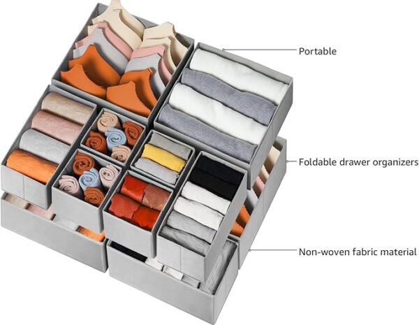 Criusia Drawer Organizer for Clothing, 12 Pack Sock Underwear Drawer Organizer Bins, Foldable Fabric Closet Organizers and Storage, Dresser Drawer Dividers for Baby Clothes, Bra, Scarves, Belt, Tie - Image 2