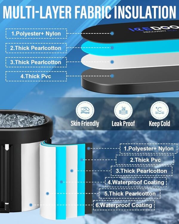 Upgraded XL Athlete's Collapsible Ice Bath Tub,129 Gal Large Cold Plunge Tub for Athletes With Cover, portable Clawfoot Bathtubs Cold Water Therapy Ice Baths at Home,Gym - Image 6