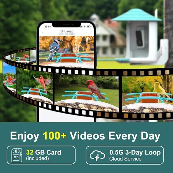 birdsnap® TUC- Bird Feeder with Camera 2K Live Stream 160°View with Solar Panel 32GB Card 4-in-1 Perch, Auto Notify AI Identify 10000+ Bird Watching Camera 2.4G WiFi Wireless Outdoor for Bird Lover - Image 6