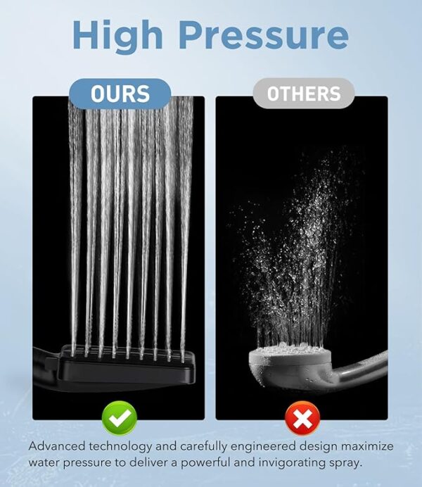 Filtered Shower Head Black - 6 Modes High Pressure Handheld Shower Head with Filter Mineral Beads, Detachable Handheld Showerhead Set with Stainless Steel Hose and Shower Arm Bracket - Image 5