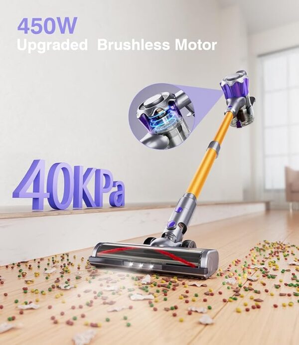 Cordless Vacuum Cleaner, 450W 40Kpa Powerful Stick Vacuum, Up to 50Mins Rechargeable Battery, Vacuum Cleaners for Home Anti-Tangled Lightweight Handheld for Hardwood Floor, Carpets, Pet Hair - Image 4