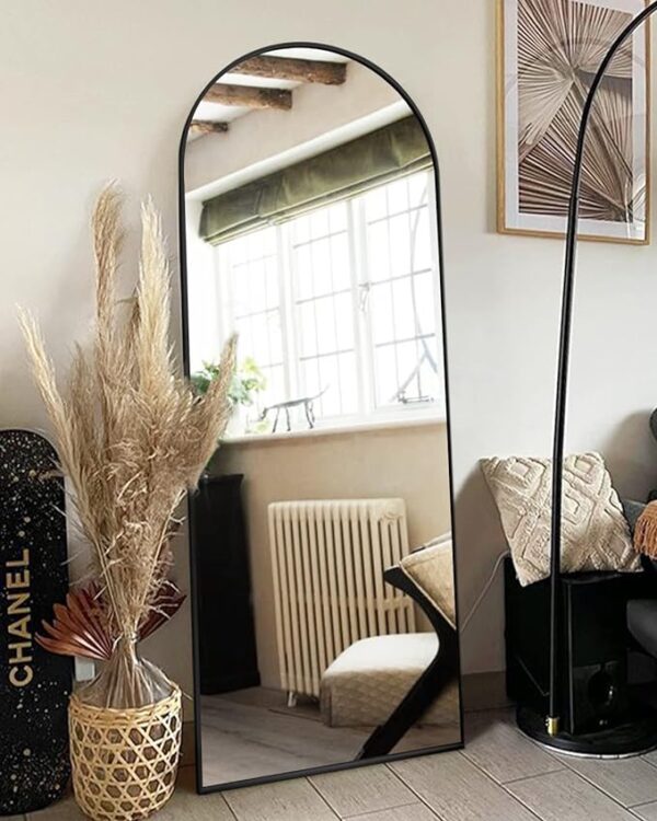 Floor Mirror, Full Length Mirror with Stand, Arched Wall Mirror, Mirror Full Length, Black Floor Mirror Freestanding, Wall Mounted Mirror for Bedroom Living Room, Black