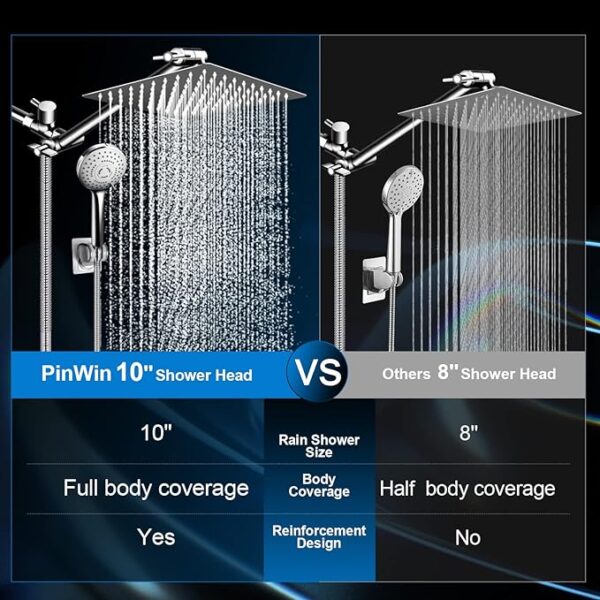 Shower Head Combo,10 Inch High Pressure Rain Shower Head with 11 Inch Adjustable Extension Arm and 5 Settings Handheld ,Powerful Shower Spray Against Low Pressure Water with Long Hose - Image 6