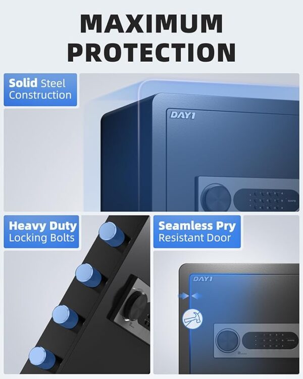 DAYI Safe Box, 2.0 Cubic Feet Home Safe with Fireproof Waterproof Bag, Security Safe Box for Money Cash Valuables, Digital Electronic Keypad, Dual Alarm System, Removable Shelf - D-45 - Image 5