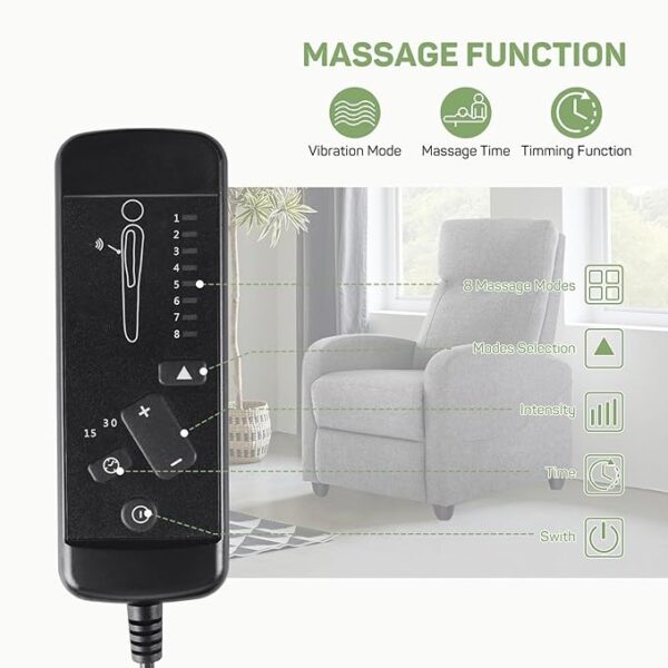 Recliner Chair with Massage and Lumbar Support, Small Fabric Home Theater Seating, Adjustable Modern Reclining Chair for Adults in Living Room - Image 2