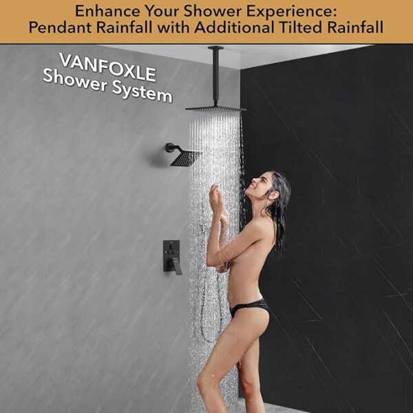 VANFOXLE Shower Faucet Set Matte Black Shower System,Push Button Diverter Shower Faucet with 2 in 1 Handheld,Ceiling Mount 10 Inch Shower Head with 6 Inch Wall Mount Shower Head - Image 6
