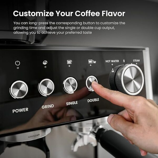 Kismile Espresso Machines with Grinder, 20 Bar Professional Espresso Maker with Removable Water Tank,Milk Frother Steam Wand for Latte&Cappuccino,Ideal for Home/Office(BLACK) - Image 6