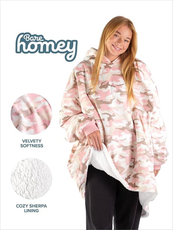 Bare Homey Wearable Blanket Hoodie - Soft Plush Sherpa - Warm and Cozy - Oversized Wearable Blanket - Adult & Kid Sizes - Image 2