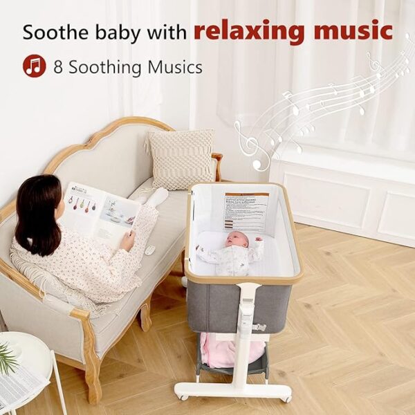 Rocking Bassinet Electric Baby Bassinet Automatic 3 Rocking Motion Bassinet Bedside Sleeper for Newborn, 3 in 1 Auto Rolling Baby Cradle 5 Height Adjustable, Dark Grey - Image 3