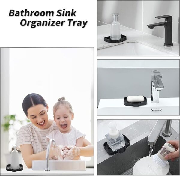 MicoYang Silicone Bathroom Soap Dishes with Drain Spout-Bathroom and Kitchen Sink Organizer,Sponge Holder,Dish Soap Tray,Perfect for Dispenser,Scrubber,Bottle,Cup on Sink or Counter-Black 4.9"×3.2" - Image 2