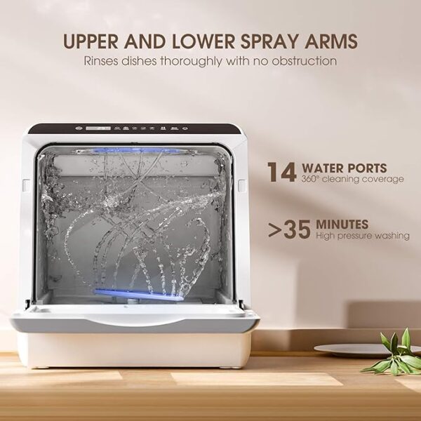 Portable Countertop Dishwashers, Compact Dishwashers with 5 L Built-in Water Tank & Inlet Hose, 5 Washing Programs, Baby Care, Air-Dry Function and LED Light for Small Apartments - Image 5