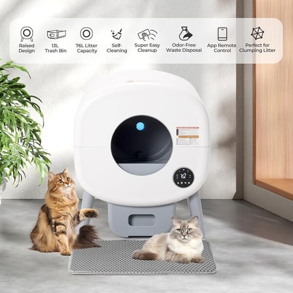 Self Cleaning Cat Litter Box: Extra Large Automatic Litter Box for Multiple Cats with Mat - Odor-Free Waste Disposal Litter Robot with App Control Ambient Light - Image 4