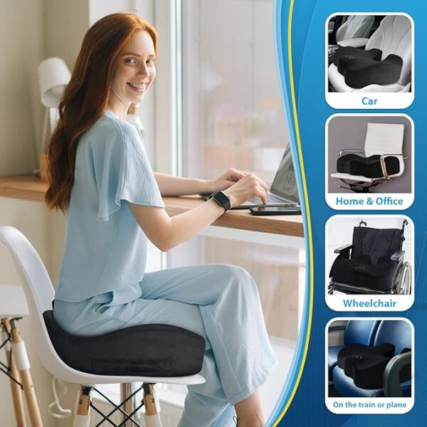 BlissTrends Seat Cushion,Thick Memory Foam Cushions for Office Chair, Car Seat, Airplane, Relieving Pressure Tailbone Sciatica Back Pain for Long Sitting Office Workers, Car Drivers 4.7in Thick Black - Image 5