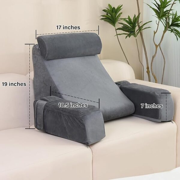 ENITYA Reading Pillow for Sitting in Bed Adult, Back Pillow for Bed Sitting up, Reading & Bed Rest Pillows for Watching TV/Reading/Gaming/Resting in Bed, Couch or Floor, Medium 19"(Grey) - Image 4