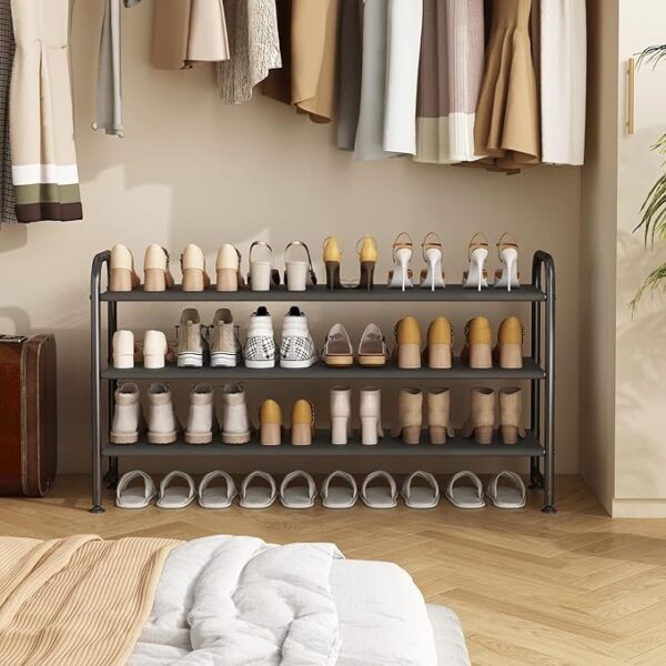 Shoe Rack 3 Tier Long Storage Organizer Wide Metal Shoe Shelf for Closet Entryway Black - Image 2