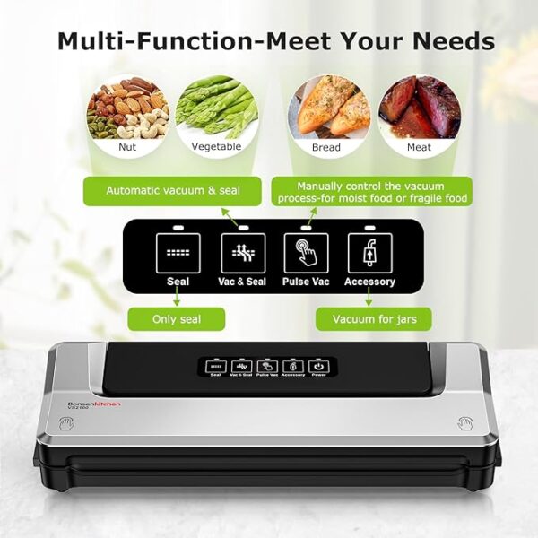 [Updated 2025] Bonsenkitchen Vacuum Sealer Machine + 40 Vacuum Bags, Fast-Compact/Multi-Functional Food Vacuum Sealer with External Vacuum System, Silver - Image 2